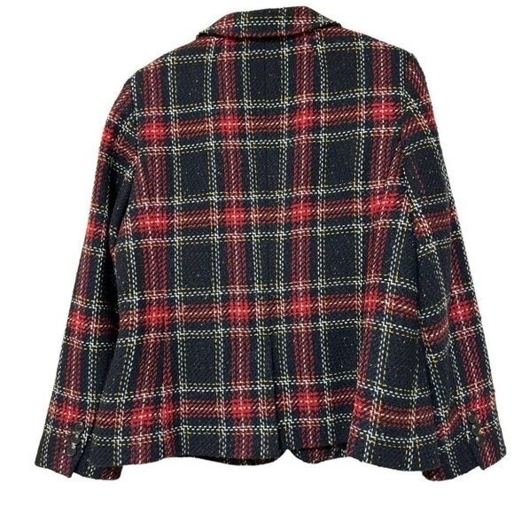 Talbots Aberdeen Blazer Jacket Wool Blend Red/Black Plaid Tailored Womens Sz 16 - Picture 2 of 12